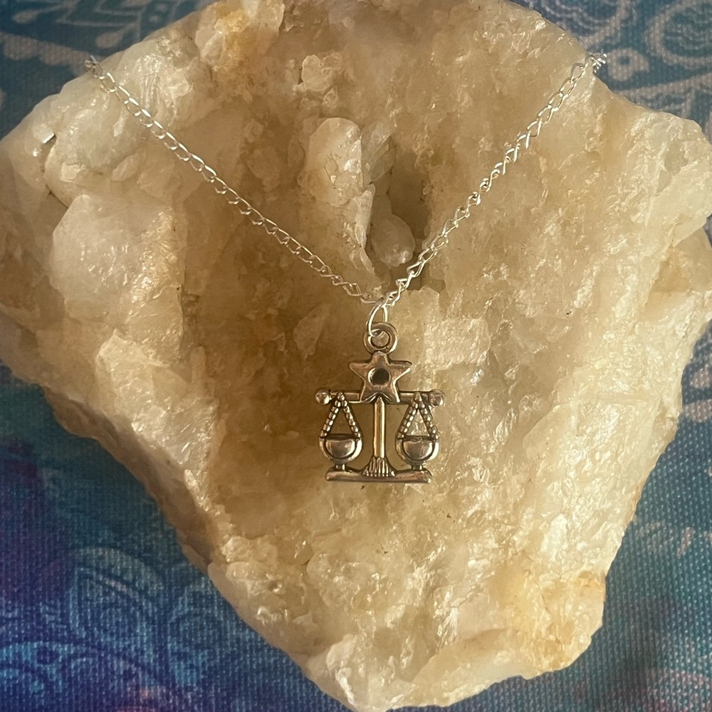 Sterling Silver Libra Zodiac Scales Boho Pendant On 19in Chain Necklace -New - Picture 4 of 7
